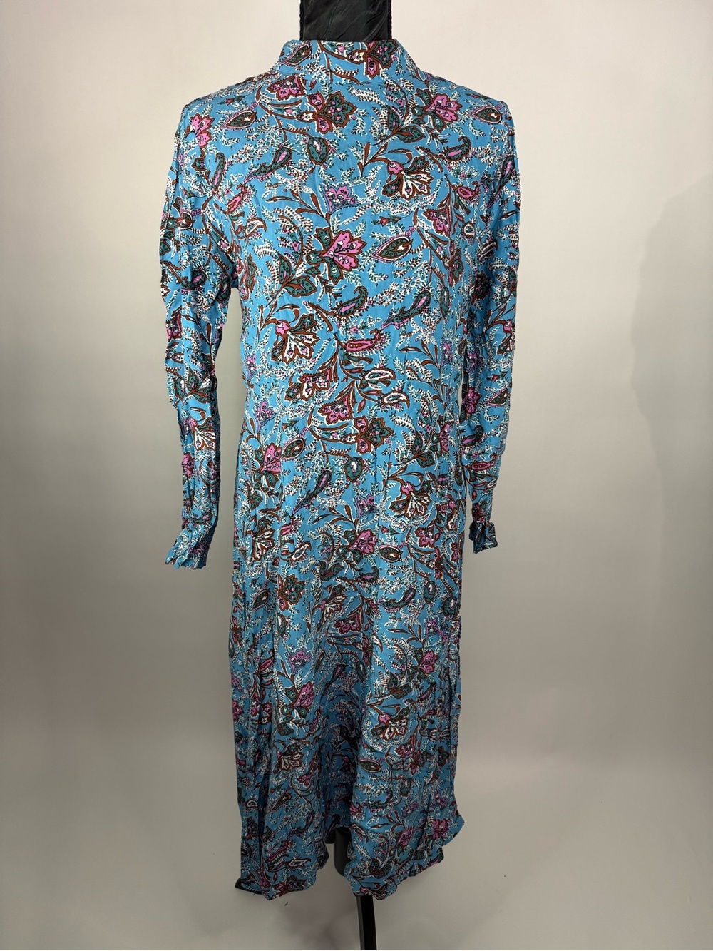 Boho LOFT bouquet mock neck Turquoise Floral Long-Sleeve Maxi Dress